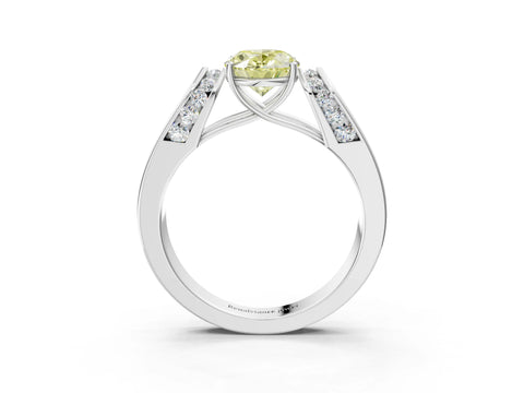 White gold Fancy Yellow Oval Cut Cut Diamond Channel Set Solitaire Ring with Four-Prong Setting_3