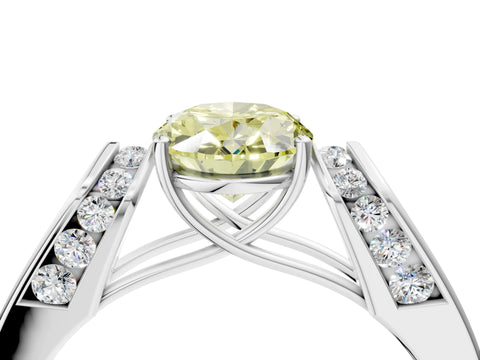 White gold Fancy Yellow Oval Cut Cut Diamond Channel Set Solitaire Ring with Four-Prong Setting_4