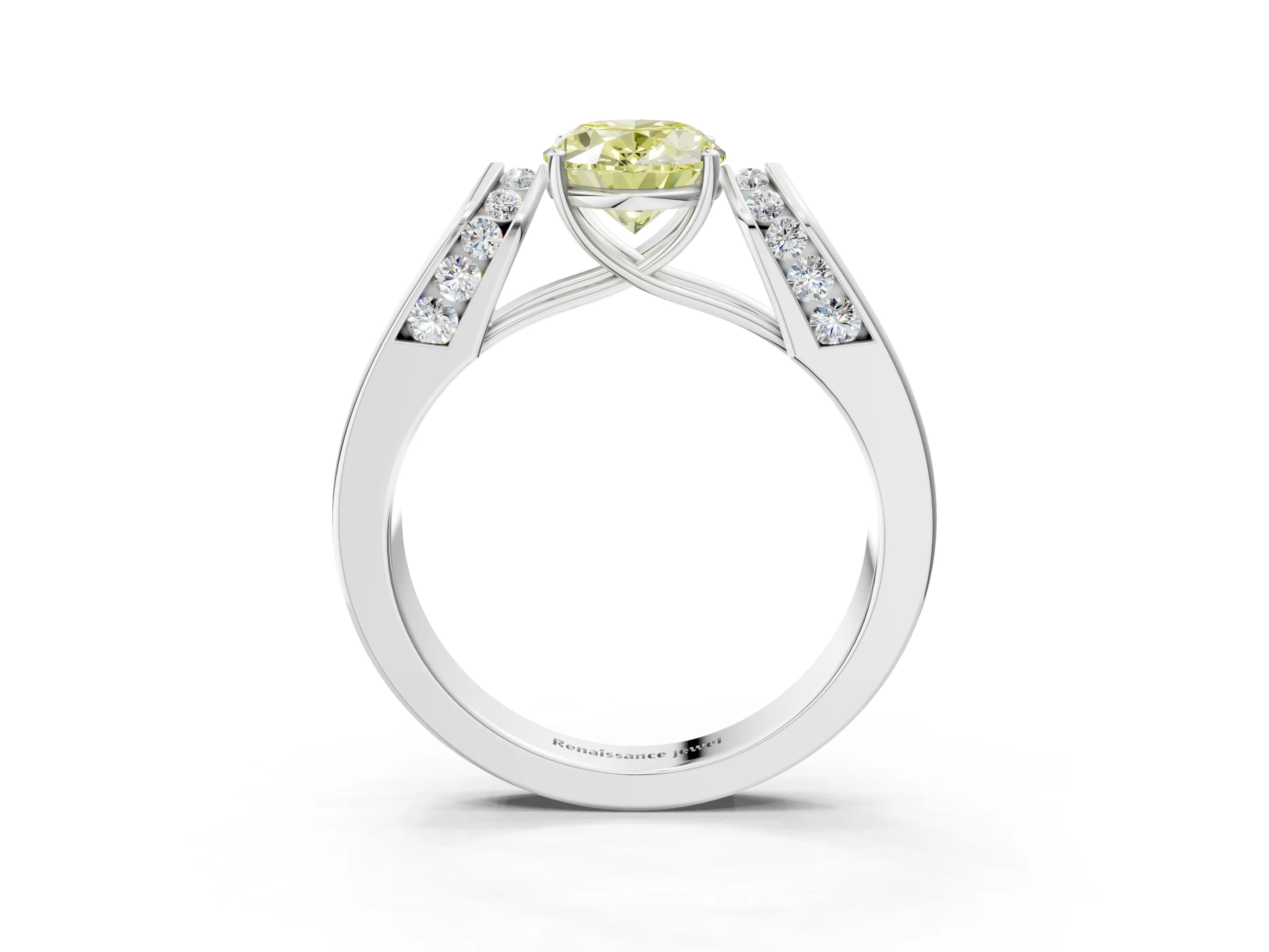 White gold Fancy Yellow Oval Cut Cut Diamond Channel Set Solitaire Ring with Four-Prong Setting_63