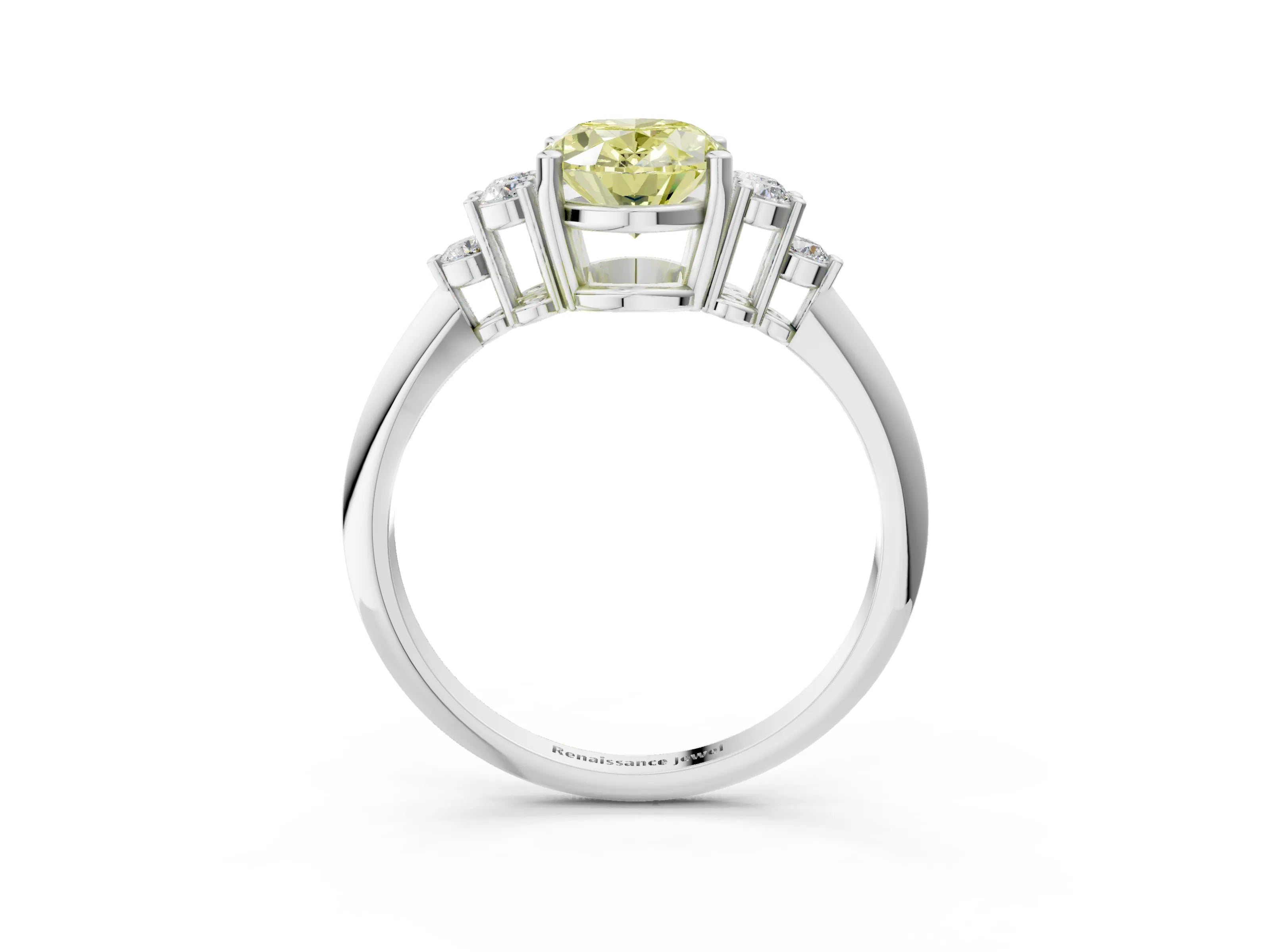 White gold Fancy Yellow Oval Cut Cut Diamond Cluster Ring with Solitaire Band and Four-Prong Setting_27