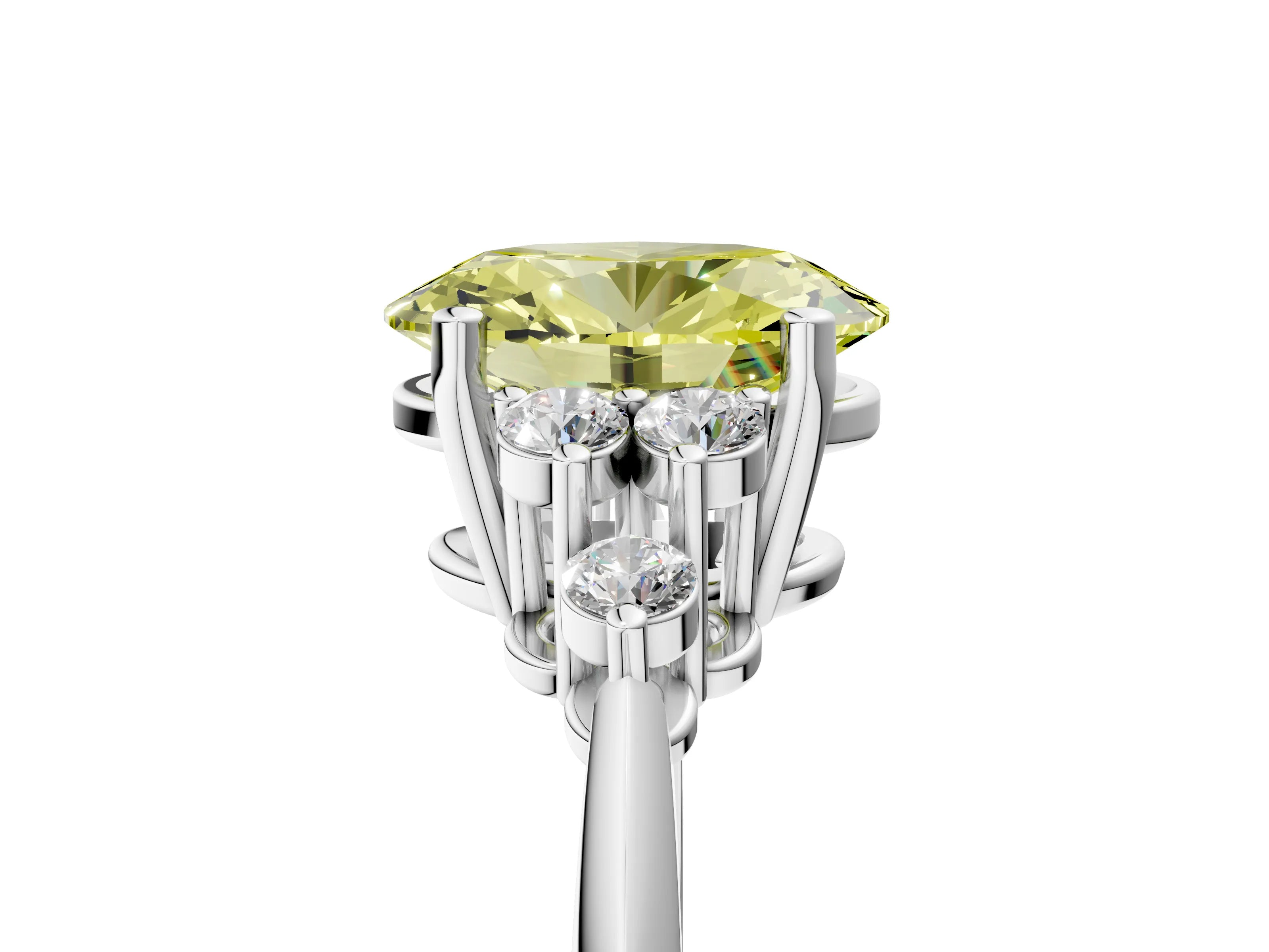 White gold Fancy Yellow Oval Cut Cut Diamond Cluster Ring with Solitaire Band and Four-Prong Setting_29
