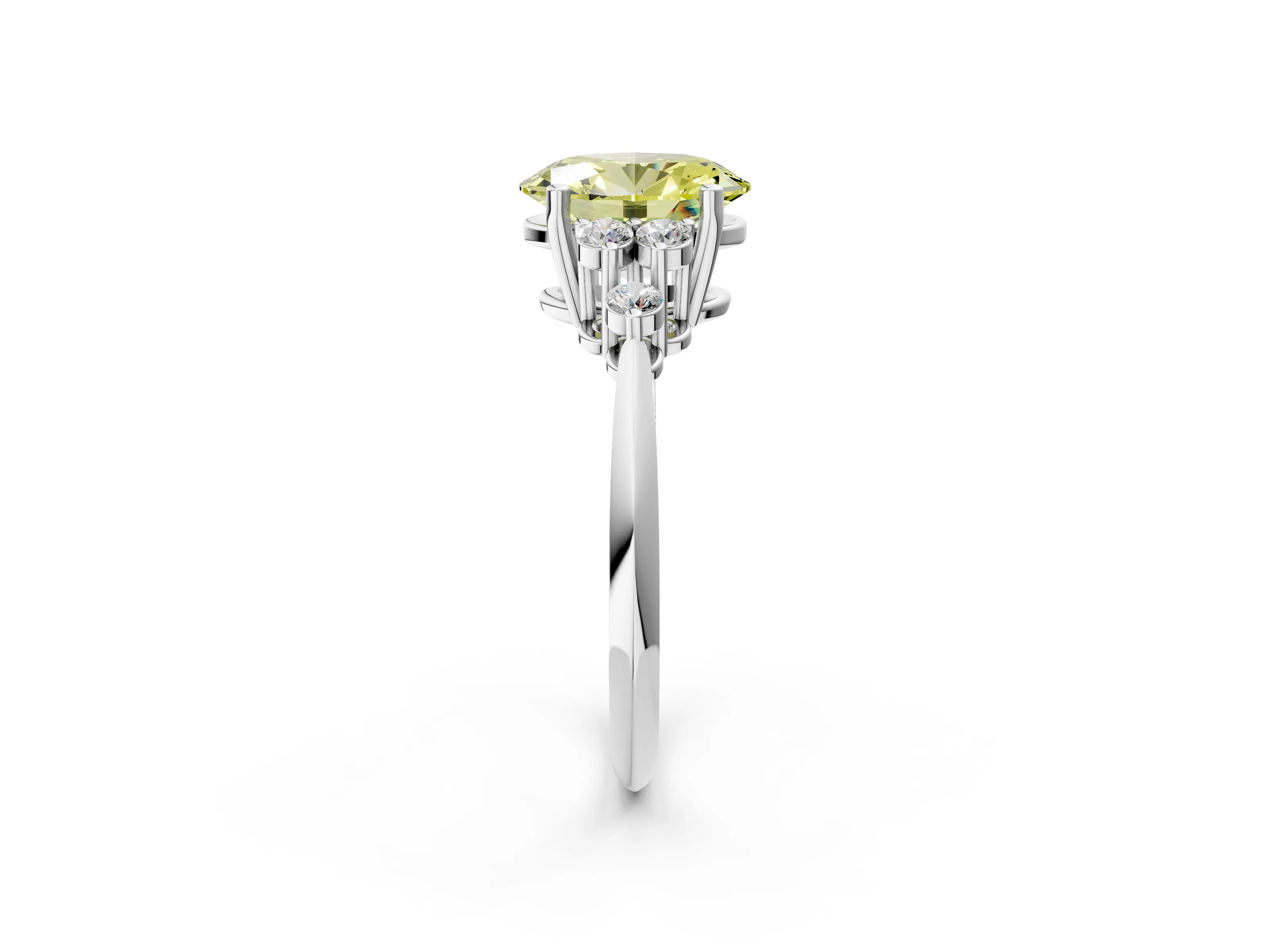 White gold Fancy Yellow Oval Cut Cut Diamond Cluster Ring with Solitaire Band and Four-Prong Setting_2