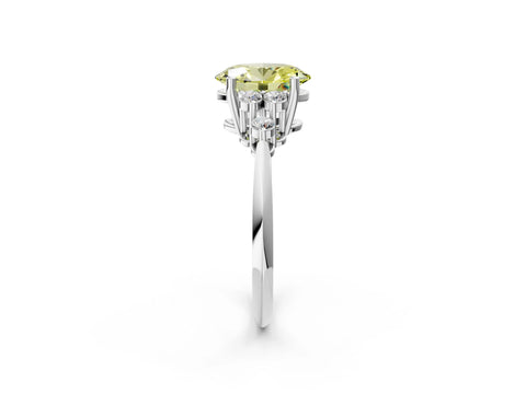White gold Fancy Yellow Oval Cut Cut Diamond Cluster Ring with Solitaire Band and Four-Prong Setting_2