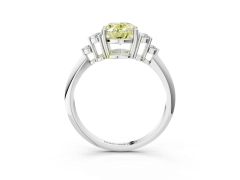 White gold Fancy Yellow Oval Cut Cut Diamond Cluster Ring with Solitaire Band and Four-Prong Setting_3
