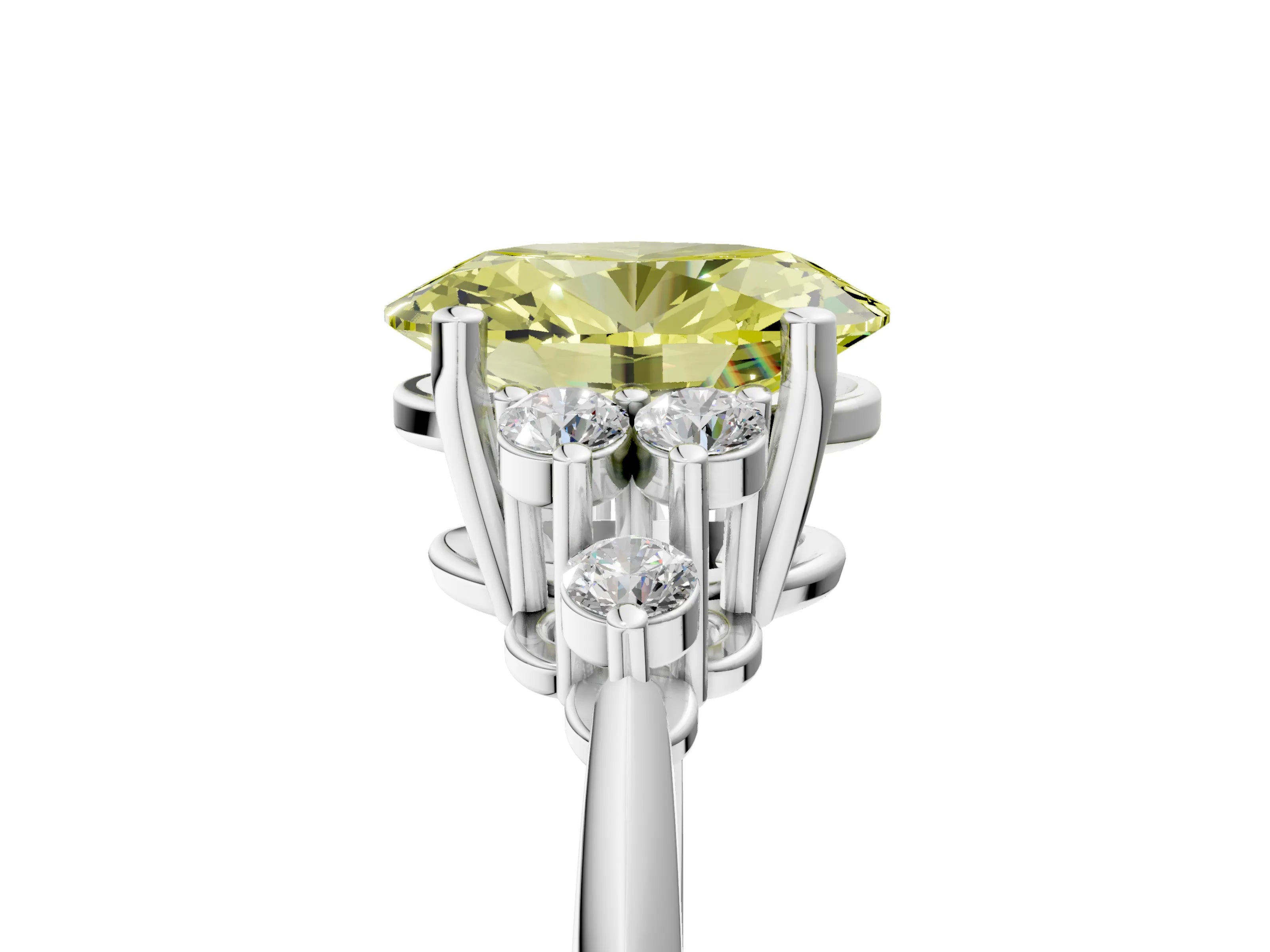 White gold Fancy Yellow Oval Cut Cut Diamond Cluster Ring with Solitaire Band and Four-Prong Setting_5