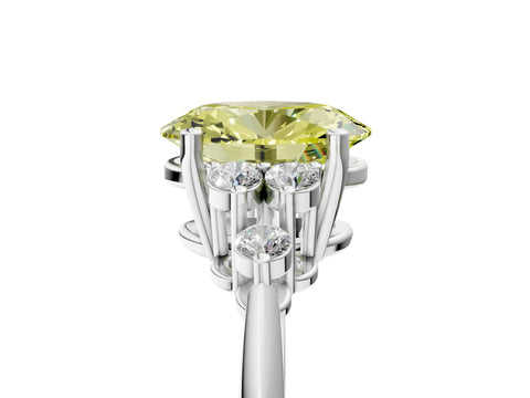 White gold Fancy Yellow Oval Cut Cut Diamond Cluster Ring with Solitaire Band and Four-Prong Setting_5