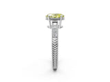 White gold Fancy Yellow Oval Cut Cut Diamond Milgrain Pave Band Four-Prong Setting Ring_17