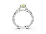 White gold Fancy Yellow Oval Cut Cut Diamond Milgrain Pave Band Four-Prong Setting Ring_18
