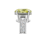 White gold Fancy Yellow Oval Cut Cut Diamond Milgrain Pave Band Four-Prong Setting Ring_20
