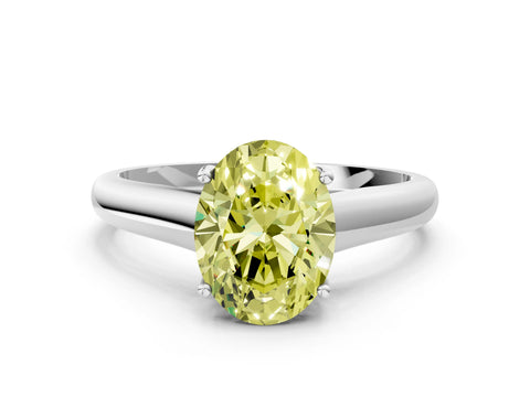 White gold Fancy Yellow Oval Cut Cut Diamond Solitaire Engagement Ring with Tapered Plain Band and Four-Prong Setting_12