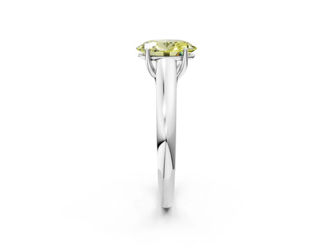 White gold Fancy Yellow Oval Cut Cut Diamond Solitaire Engagement Ring with Tapered Plain Band and Four-Prong Setting_14
