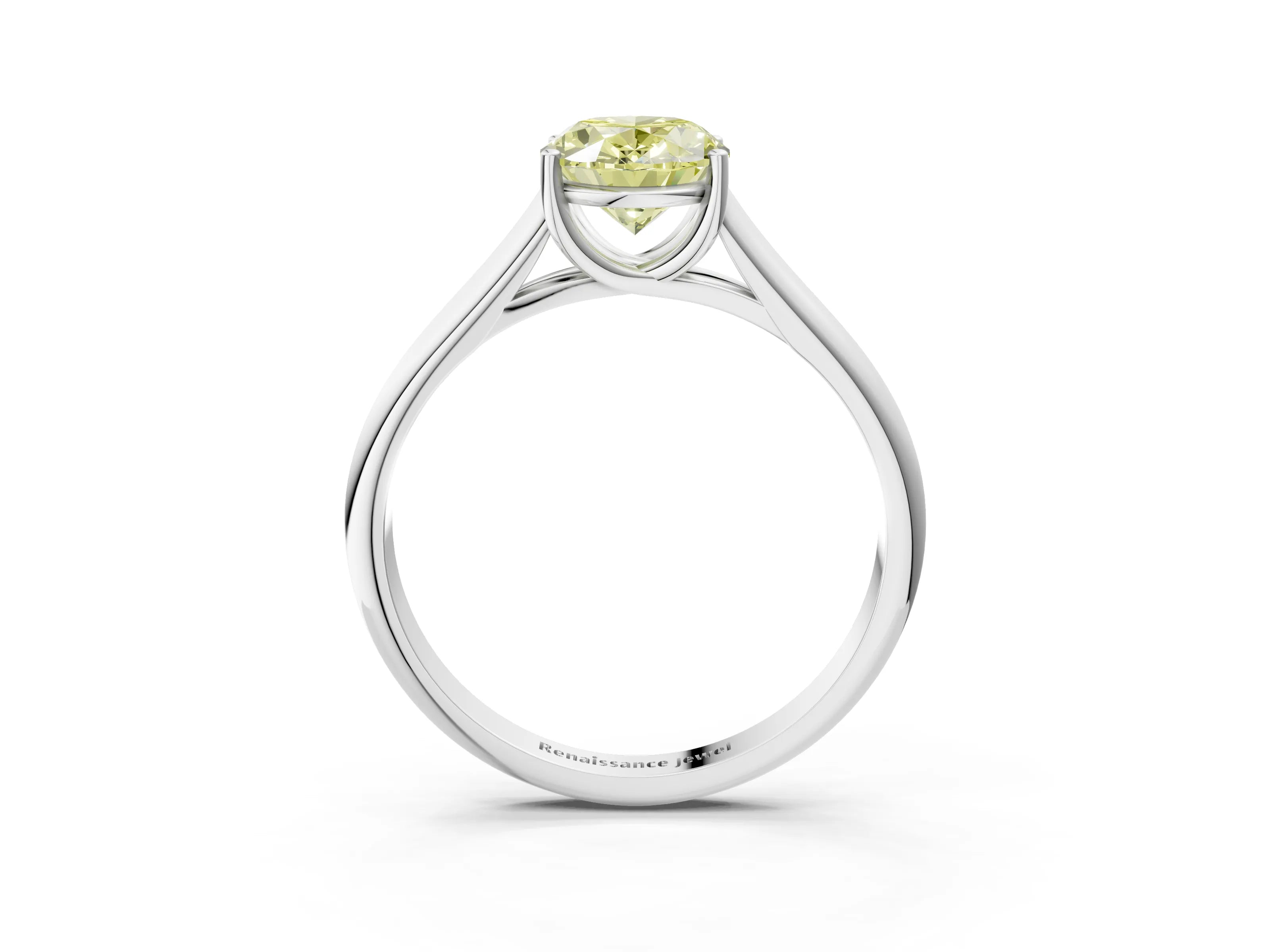 White gold Fancy Yellow Oval Cut Cut Diamond Solitaire Engagement Ring with Tapered Plain Band and Four-Prong Setting_15