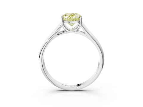 White gold Fancy Yellow Oval Cut Cut Diamond Solitaire Engagement Ring with Tapered Plain Band and Four-Prong Setting_15