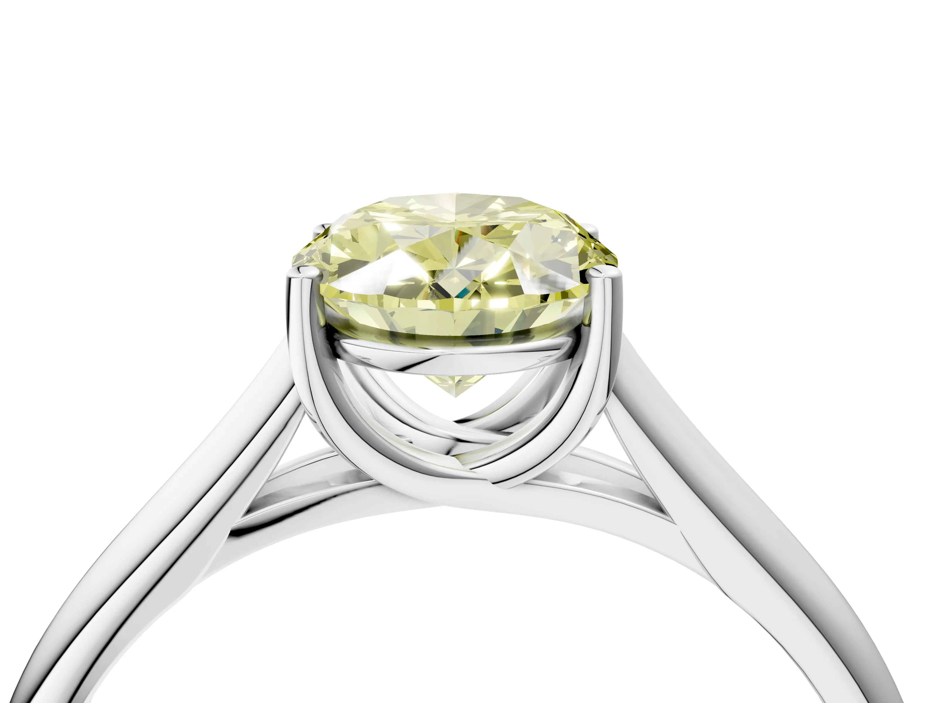 White gold Fancy Yellow Oval Cut Cut Diamond Solitaire Engagement Ring with Tapered Plain Band and Four-Prong Setting_16