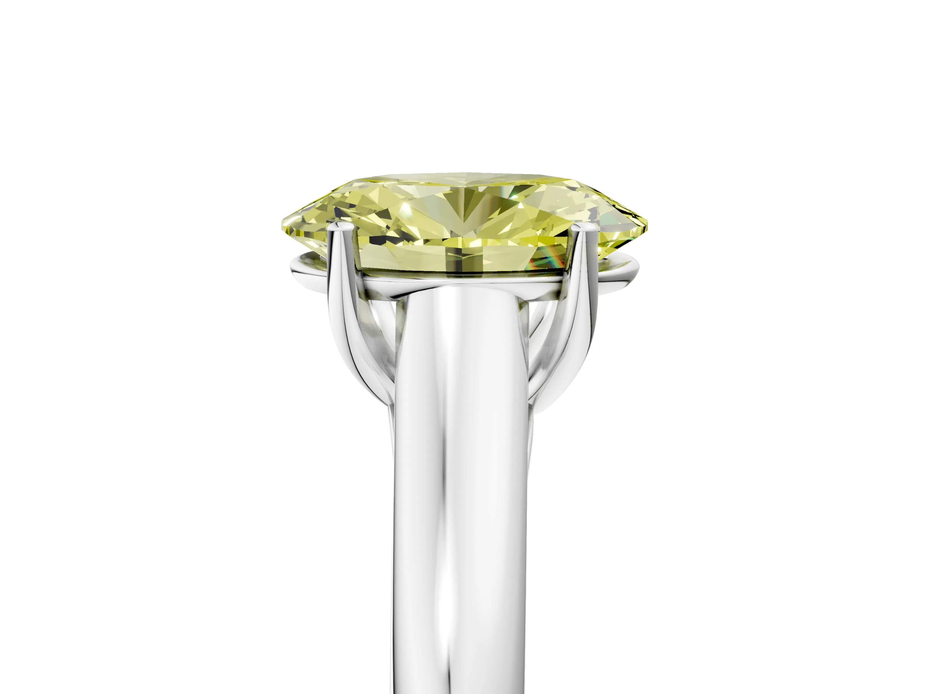 White gold Fancy Yellow Oval Cut Cut Diamond Solitaire Engagement Ring with Tapered Plain Band and Four-Prong Setting_17