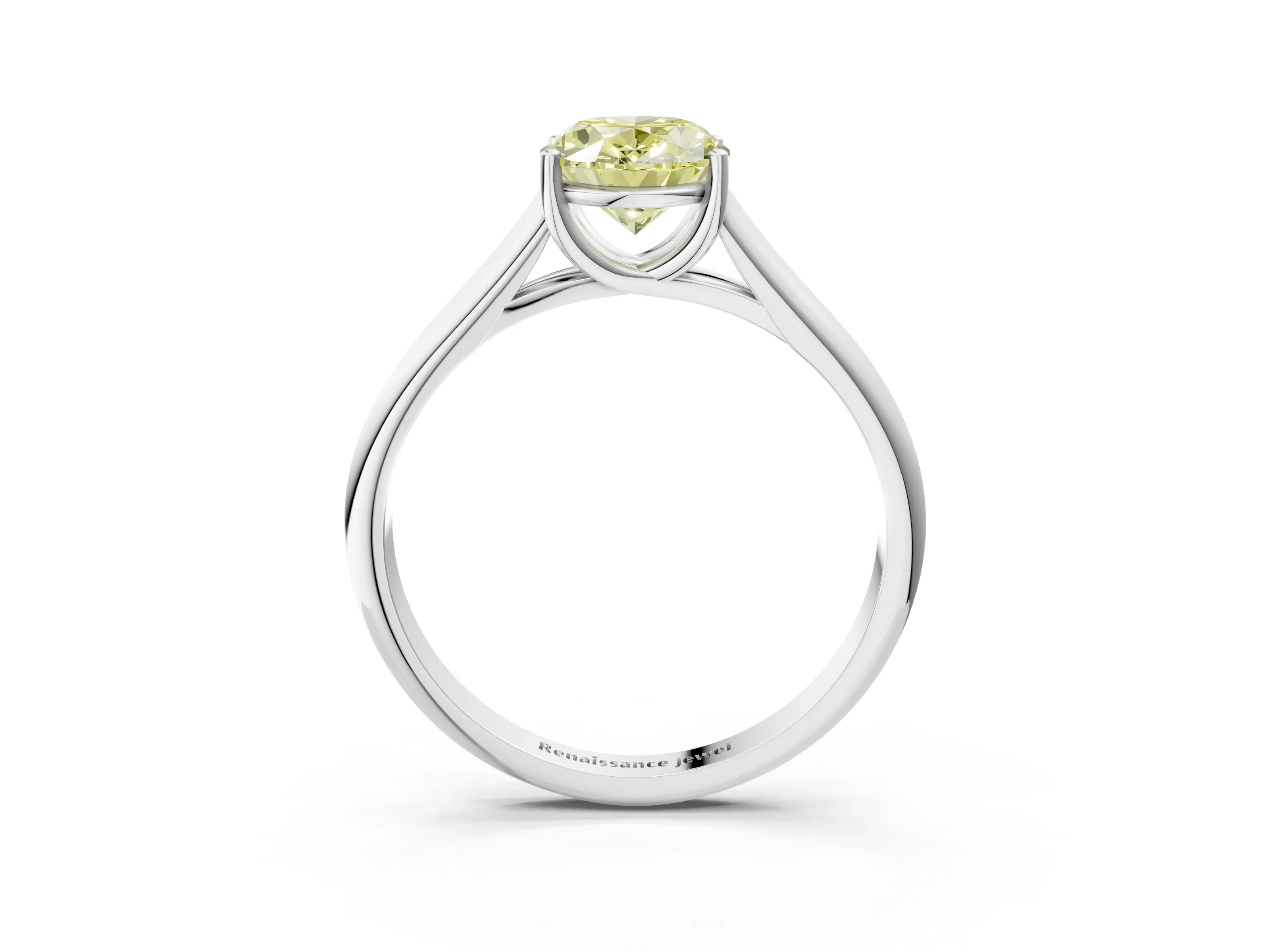 White gold Fancy Yellow Oval Cut Cut Diamond Solitaire Engagement Ring with Tapered Plain Band and Four-Prong Setting_3