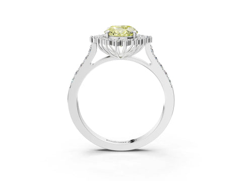 White gold Fancy Yellow Oval Cut Cut Diamond Sunburst Halo Engagement Ring with Pavé Band_14