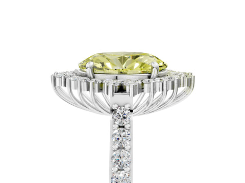 White gold Fancy Yellow Oval Cut Cut Diamond Sunburst Halo Engagement Ring with Pavé Band_28