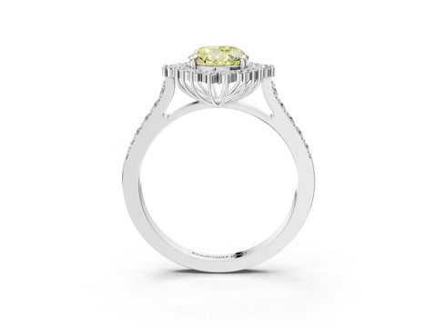 White gold Fancy Yellow Oval Cut Cut Diamond Sunburst Halo Engagement Ring with Pavé Band_33