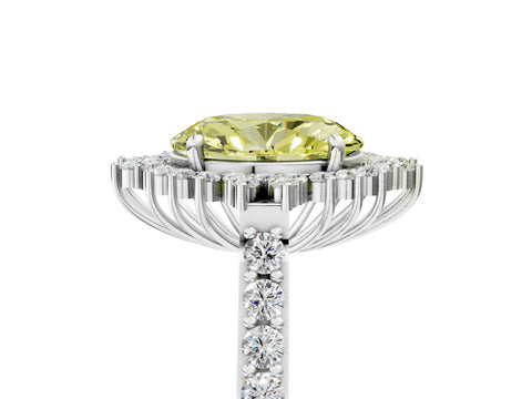 White gold Fancy Yellow Oval Cut Cut Diamond Sunburst Halo Engagement Ring with Pavé Band_35