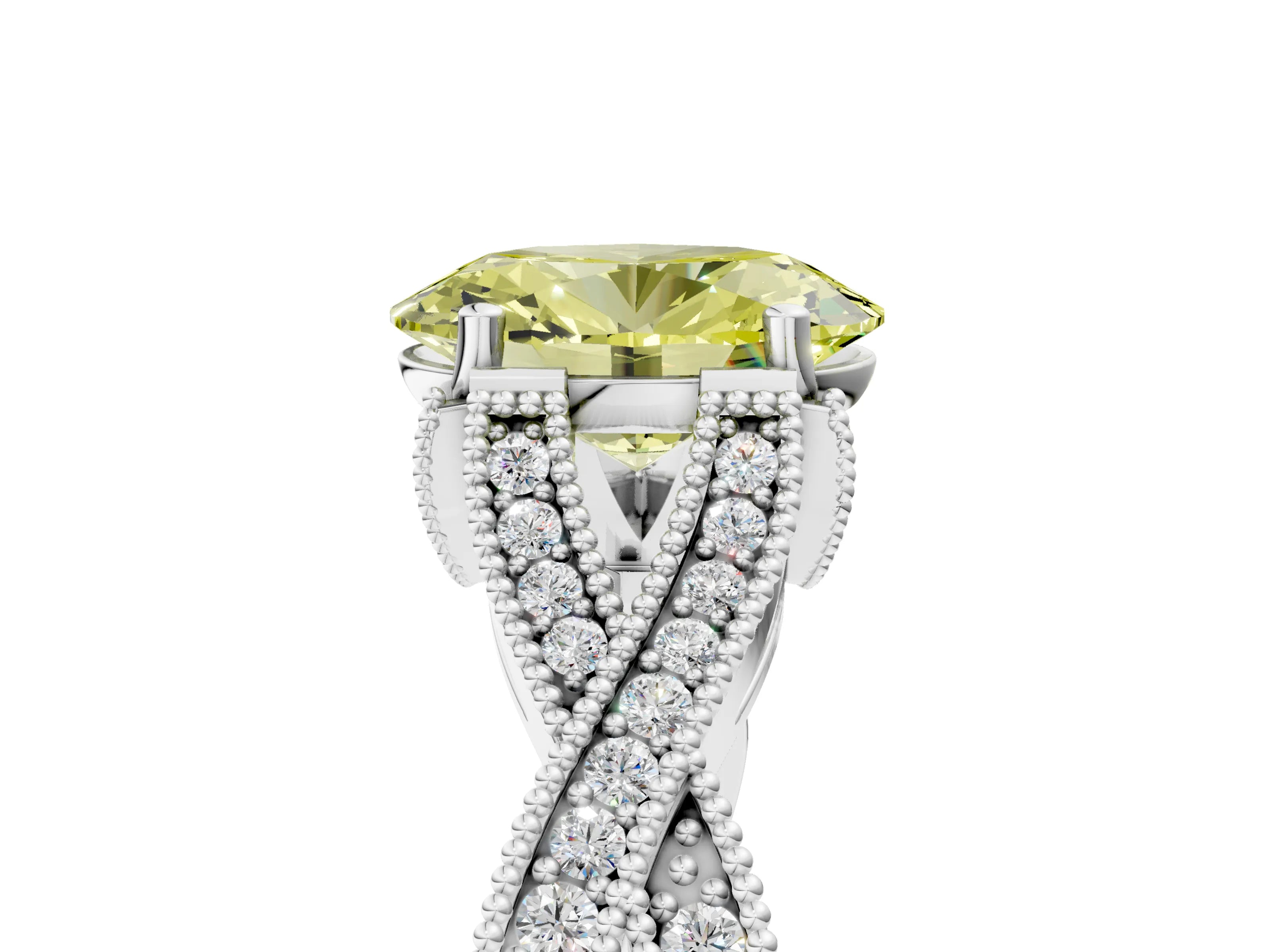 White gold Fancy Yellow Oval Cut Cut Diamond Twisted Band with Milgrain Pave Setting and Four-Prong Setting_17