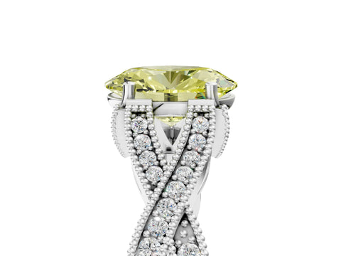 White gold Fancy Yellow Oval Cut Cut Diamond Twisted Band with Milgrain Pave Setting and Four-Prong Setting_17