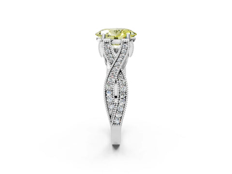White gold Fancy Yellow Oval Cut Cut Diamond Twisted Band with Milgrain Pave Setting and Four-Prong Setting_2