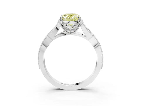 White gold Fancy Yellow Oval Cut Cut Diamond Twisted Band with Milgrain Pave Setting and Four-Prong Setting_3