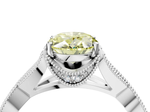 White gold Fancy Yellow Oval Cut Cut Diamond Twisted Band with Milgrain Pave Setting and Four-Prong Setting_4