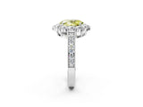 White gold Fancy Yellow Oval Cut Cut Halo Diamond Pavé Engagement Ring with Milgrain Detailing_2