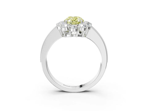White gold Fancy Yellow Oval Cut Cut Halo Diamond Pavé Engagement Ring with Milgrain Detailing_3