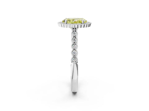 White gold Fancy Yellow Oval Cut Cut Halo Pavé Solitaire Ring with Milgrain Band_14