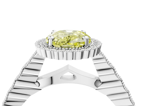 White gold Fancy Yellow Oval Cut Cut Halo Pavé Solitaire Ring with Milgrain Band_16