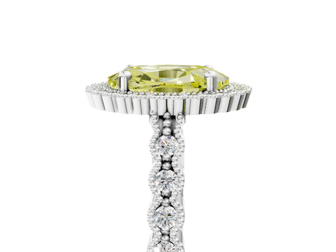 White gold Fancy Yellow Oval Cut Cut Halo Pavé Solitaire Ring with Milgrain Band_17