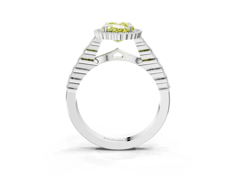 White gold Fancy Yellow Oval Cut Cut Halo Pavé Solitaire Ring with Milgrain Band_3