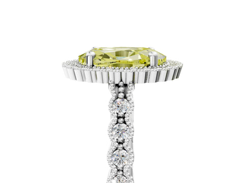 White gold Fancy Yellow Oval Cut Cut Halo Pavé Solitaire Ring with Milgrain Band_5