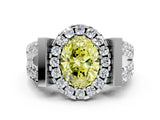 White gold Fancy Yellow Oval Cut Cut Halo Split Shank Prong Set Ring