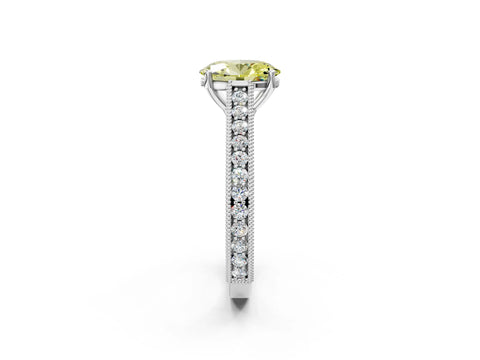 White gold Fancy Yellow Oval Cut Cut Pave Band Milgrain Solitaire Ring_2