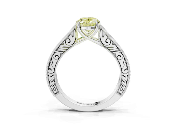 Platinum Oval Vintage Pave Engagement Ring Setting for Fancy Yellow Center