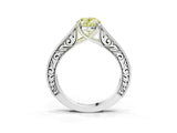 White gold Fancy Yellow Oval Cut Cut Pave Band Milgrain Solitaire Ring_3