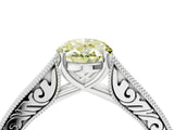 White gold Fancy Yellow Oval Cut Cut Pave Band Milgrain Solitaire Ring_4