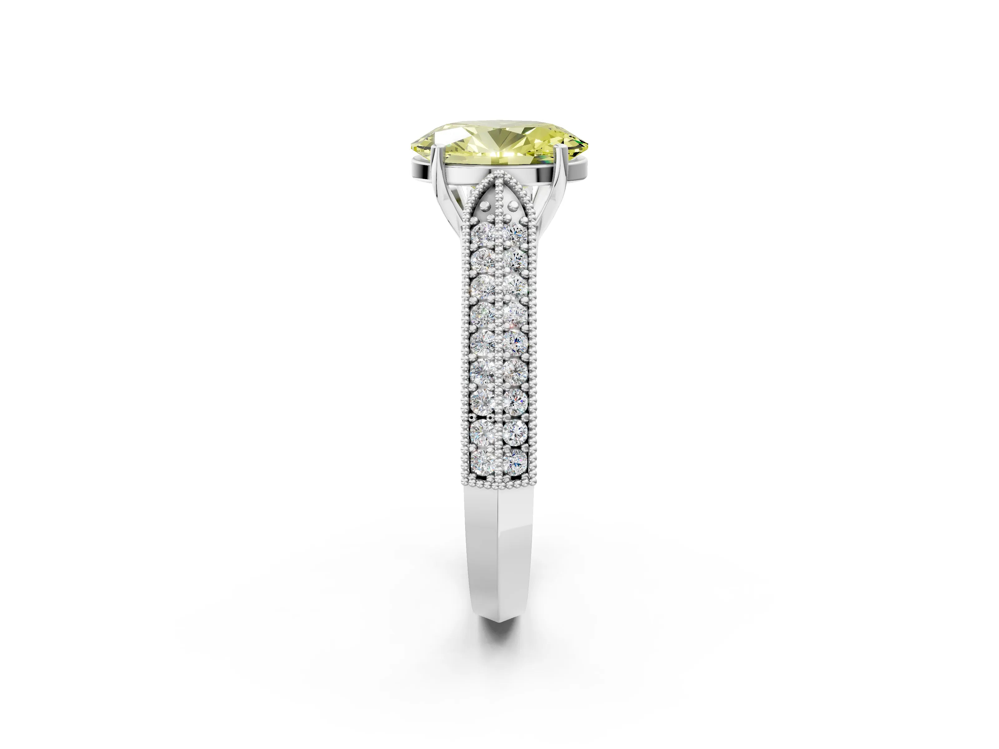 White gold Fancy Yellow Oval Cut Cut Pave Split Shank Engagement Ring with Four-Prong Setting_14