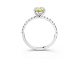 White gold Fancy Yellow Oval Cut Diamond Brilliant Solitaire Ring with Pavé Band and Four-Prong Setting_15