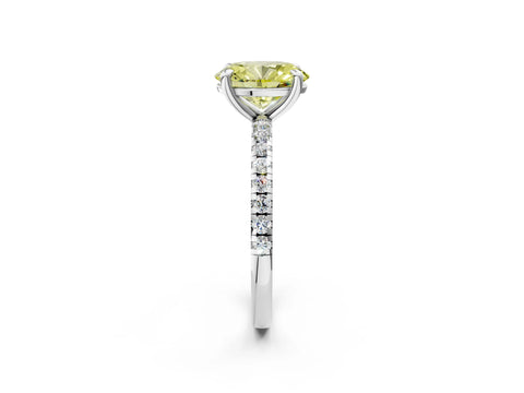 White gold Fancy Yellow Oval Cut Diamond Brilliant Solitaire Ring with Pavé Band and Four-Prong Setting_2