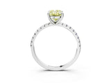 White gold Fancy Yellow Oval Cut Diamond Brilliant Solitaire Ring with Pavé Band and Four-Prong Setting_3