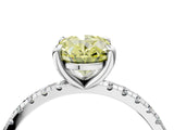 White gold Fancy Yellow Oval Cut Diamond Brilliant Solitaire Ring with Pavé Band and Four-Prong Setting_4