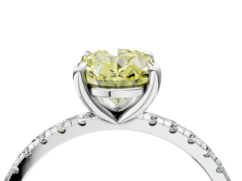 White gold Fancy Yellow Oval Cut Diamond Brilliant Solitaire Ring with Pavé Band and Four-Prong Setting_4