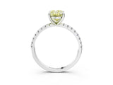 White gold Fancy Yellow Oval Cut Diamond Brilliant Solitaire Ring with Pavé Band and Four-Prong Setting_9