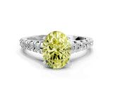 White gold Fancy Yellow Oval Cut Diamond Cathedral Solitaire Ring with Round  Pavé Band_218