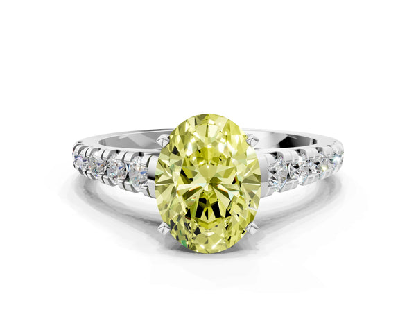 Platinum Oval Cathedral Engagement Ring Setting for Fancy Yellow Center with Graduated Pave Accents